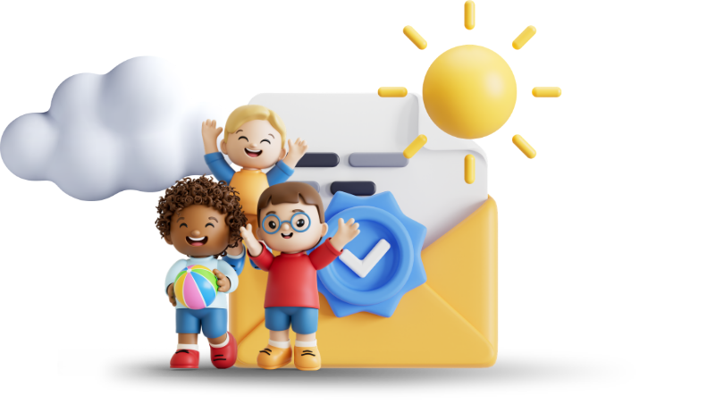 Three kids cheering in front of a file